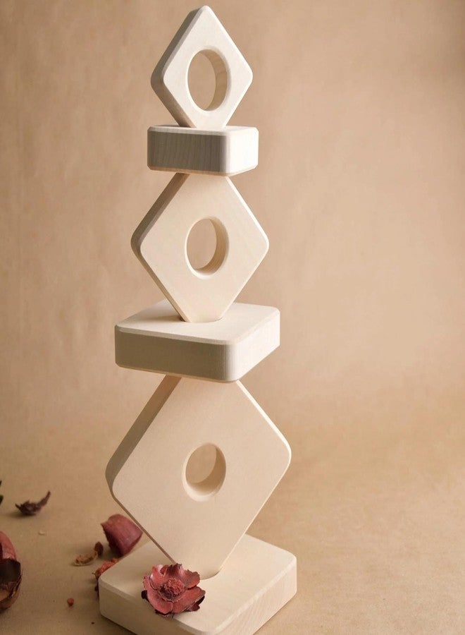 Keebori Wooden Stacking Toy for Toddlers Montessori Educational Pyramid Toy for Babies Natural 25 mm Thick Baby Stacker Blocks Natural Wood, 7 Rings (Stacking Toy Square) - Image 3